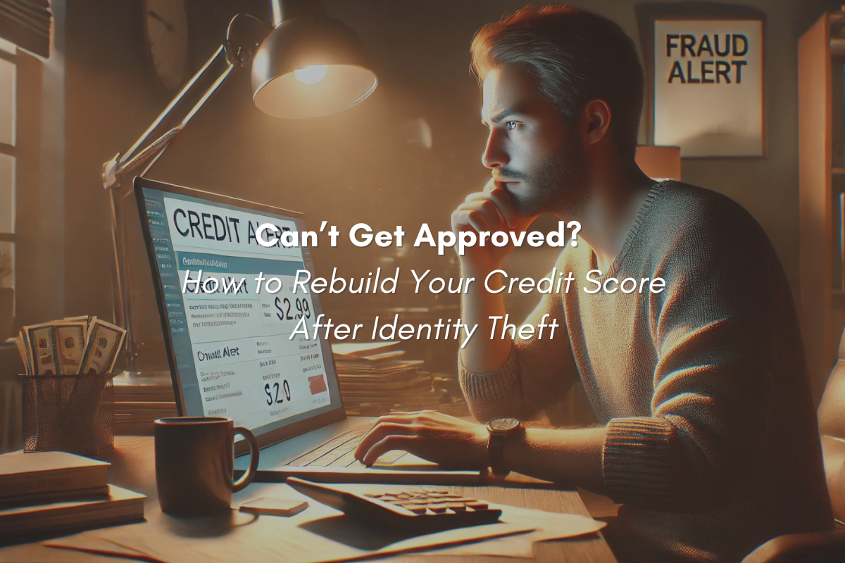 A person checking their credit report on a laptop after identity theft, working to restore their credit score.